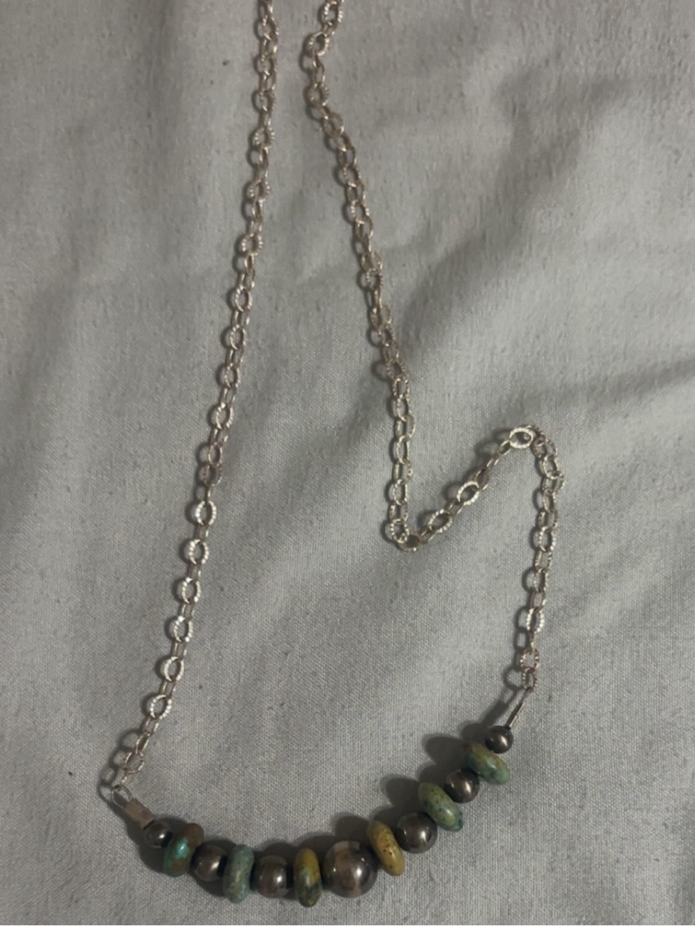 Stamped authentic Turquoise Chip and Pearl Bar Necklace - Women Jewelry